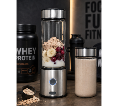 Çift Hazneli Cam Blender USB Şarjlı Smoothie ve Buz Kırıcı Blender