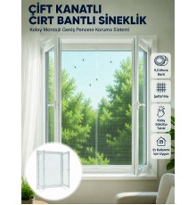 Çift Kanatlı Cırt Bantlı Pencere Sinekliği Kolay Montajlı Beyaz File