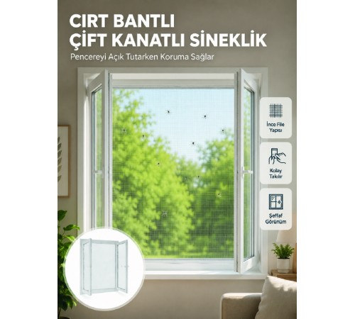 Pencere ve Balkon İçin Çift Kanatlı Sinek Koruma Sinekliği
