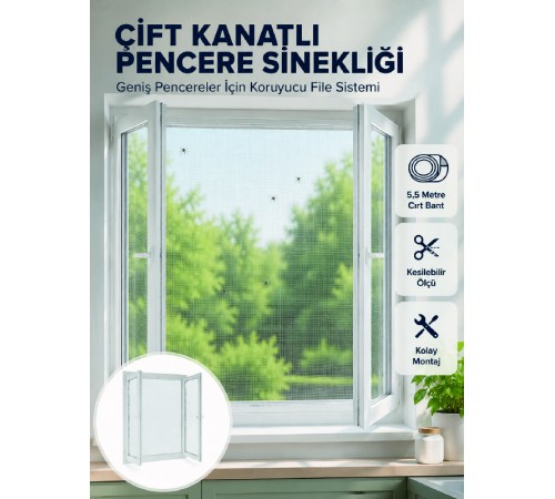 Çift Kanatlı Pencere Filesi Cırt Bantlı Sineklik Kolay Takılır