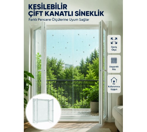Kesilebilir Çift Kanatlı Pencere Sinekliği Dayanıklı File
