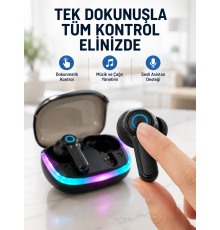 Bluetooth 5.4 TWS Kablosuz Kulaklık Quad ENC Mikrofonlu RGB Şarj Kutulu HD Ses