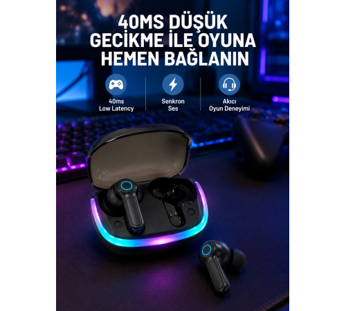 RGB Şarj Kutulu TWS Kablosuz Kulaklık Bluetooth 5.4 HD Voice Type-C Şarj Destekli