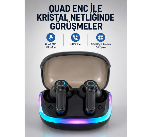 Bluetooth 5.4 Kablosuz KulaklıkQuad ENC Mikrofonlu TWS Kulaklık