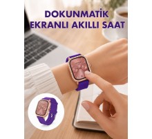 Pembe Mor ve Metal Kordonlu Akıllı Saat Hediye Seti