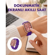 Pembe Mor ve Metal Kordonlu Akıllı Saat Hediye Seti