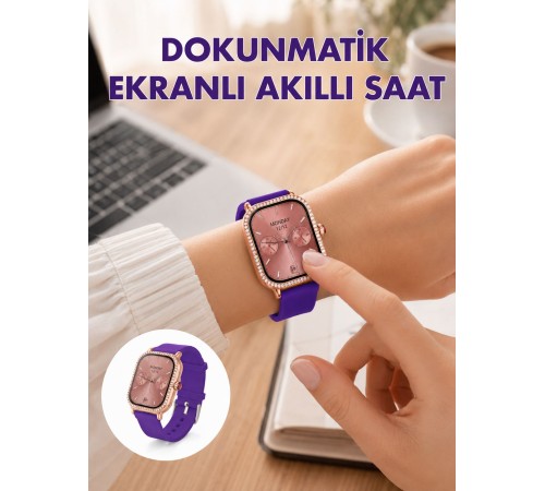 Pembe Mor ve Metal Kordonlu Akıllı Saat Hediye Seti