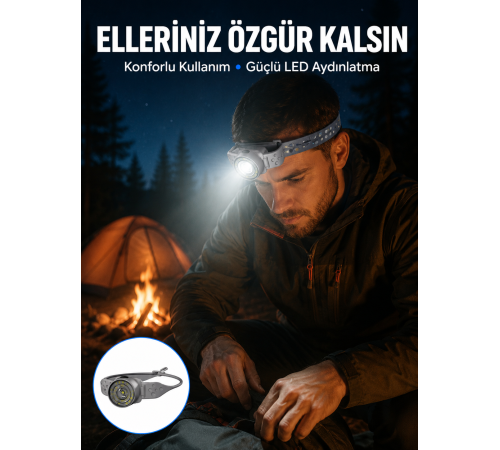 LED Kafa Feneri Ayarlanabilir Baş Bantlı Güçlü Aydınlatma Lambası