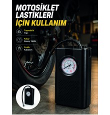 Araç Lastik Şişirme Pompası Taşınabilir Analog Basınç Göstergeli Hava Kompresörü