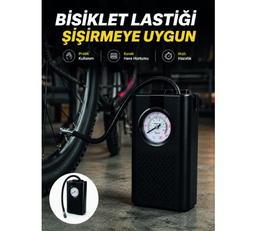 Analog Manometreli Kompakt Araç Hava Pompası Lastik Şişirme Cihazı