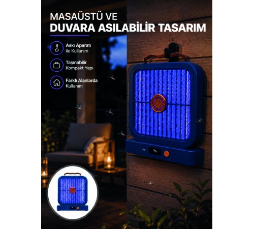Taşınabilir Şarjlı Sivrisinek Öldürücü UV Işıklı Mavi Model