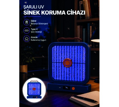 UV Işıklı Şarj Edilebilir Sinek Yok Edici Elektrikli Lamba Mavi