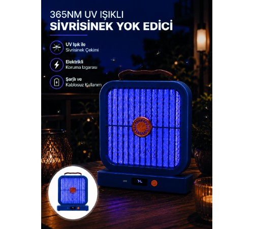 Masaüstü Şarjlı Elektrikli Sinek Öldürücü UV Teknolojili Mavi Cihaz