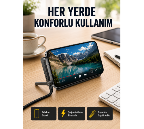 240W Type-C to Type-C Katlanabilir Standlı Hızlı Şarj Kablosu