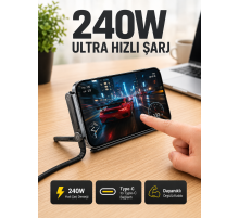 240W Type-C Telefon Standlı Örgülü Şarj ve Data Kablosu