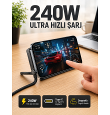 240W Type-C Telefon Standlı Örgülü Şarj ve Data Kablosu