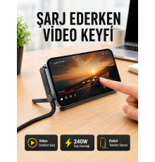 Katlanabilir Telefon Standlı 240W Type-C Hızlı Şarj Kablosu