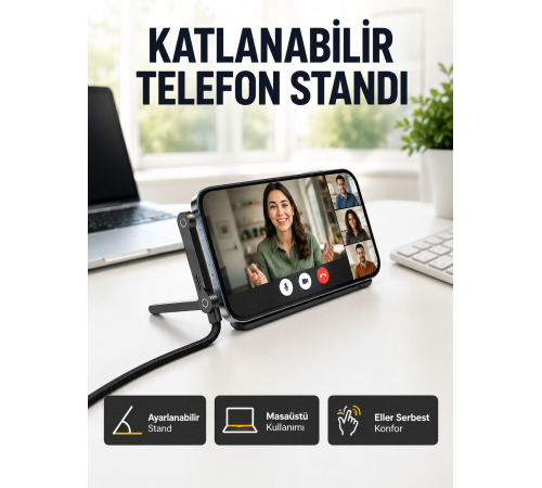 240W Type-C to Type-C Telefon Stand Özellikli Şarj Kablosu