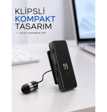 Dijital Ekranlı Bluetooth Kulaklık Tek Kulaklıklı Klipsli Kompakt Tasarım