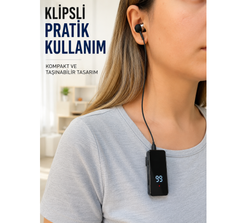 Klipsli Bluetooth Kulaklık Kısa Kablolu Tek Kulaklık Taşınabilir Günlük Kullanım