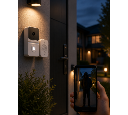 WiFi Akıllı Kapı Zili Gece Görüşlü Kameralı Kablosuz Güvenlik Sistemi