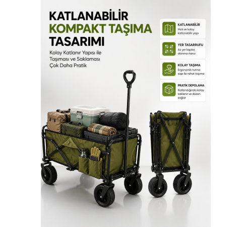 130 KG Taşıma Kapasiteli Katlanabilir Wagon Taşıma Arabası