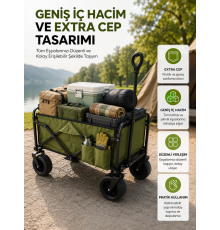 Geniş İç Hacimli Fren Sistemli Katlanabilir Kamp ve Piknik Arabası