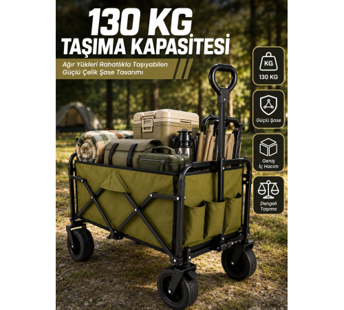 Kamp, Piknik, Plaj ve Alışveriş İçin Çok Amaçlı Katlanabilir Wagon