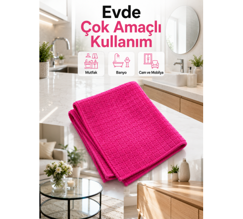 Mikrofiber Temizlik Bezi 40x40 cm Pembe İz Bırakmayan Çok Amaçlı Temizlik Bezi