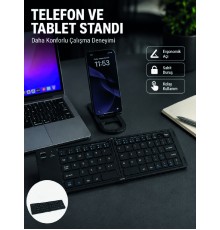 Bluetooth Katlanabilir Klavye USB-C Şarjlı 3 Cihaz Bağlantılı Taşınabilir Klavye