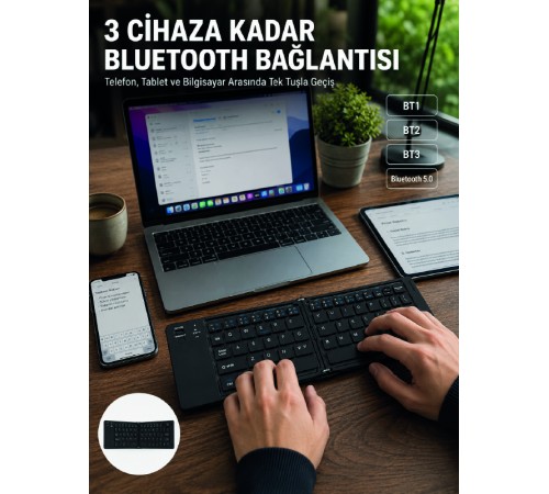 Katlanır Bluetooth Klavye Telefon Tablet Laptop Uyumlu Kablosuz Klavye