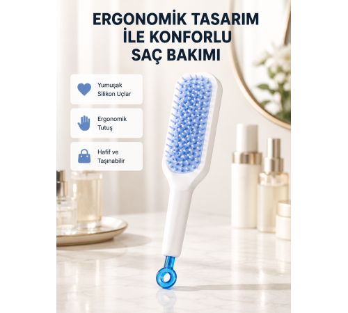 Pratik Mekanizmalı Saç Tarağı – Kendi Kendini Temizler, Taşınabilir