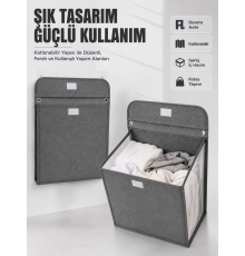 Duvara Asılabilir Katlanabilir Kirli Çamaşır Sepeti Geniş Hacimli Düzenleyici