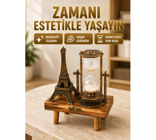 Ahşap Gövdeli Dekoratif Kum Saati – Masa Üstü El Sanatı Aksesuarı