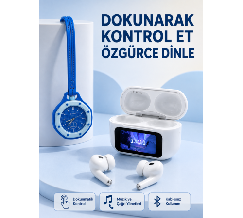 Şarj Kutulu Kablosuz Kulaklık ve Mavi Çanta Aksesuar Saati Avantajlı Set