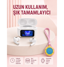 Ekranlı Kablosuz Kulaklık ve Pembe Çanta Charm Saat Kampanya Seti