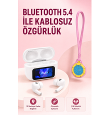 Bluetooth 5.4 Kablosuz Kulaklık Pembe Askılı Analog Charm Saat İkili Set