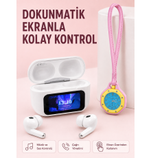 Dokunmatik Ekranlı Kablosuz Kulaklık ve Pembe Çanta Aksesuar Saati Avantajlı Set
