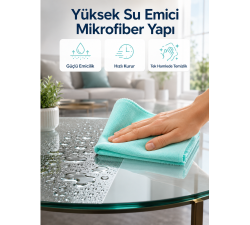 Cam Ayna ve Parlak Yüzeyler İçin Mikrofiber Temizlik Bezi Leke ve İz Bırakmaz
