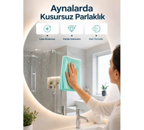 Cam Temizlik Bezi Yüksek Emici Mikrofiber Bez Cam Ayna ve Vitrin Temizliği