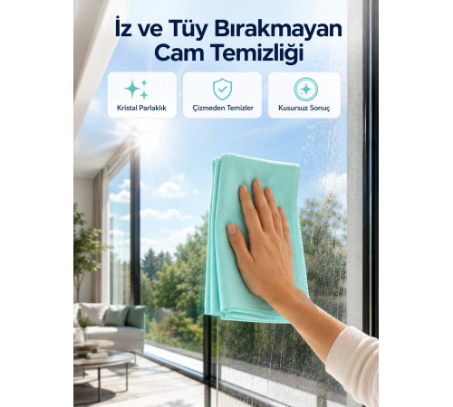 Çok Amaçlı Mikrofiber Cam Bezi Cam Ayna Duşakabin ve Parlak Yüzey Temizlik Bezi
