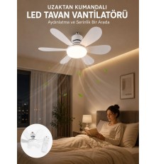LED Aydınlatmalı Tavan Vantilatörü Güçlü Hava Sirkülasyonu Sağlayan Sessiz Motorlu Uzaktan Kumandalı