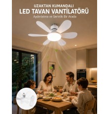 Ayarlanabilir Parlaklık Özellikli LED Tavan Vantilatörü Süper Sessiz Motor Teknolojisi ve Güçlü Hava Akışı