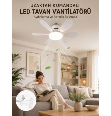 Yüksek Aydınlatma Performansına Sahip LED Tavan Fanı Sessiz Çalışma Güçlü Esinti ve Uzaktan Kumanda Kontrolü