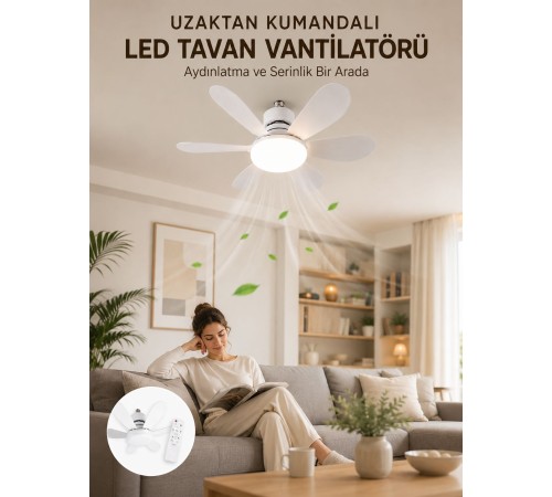 Yüksek Aydınlatma Performansına Sahip LED Tavan Fanı Sessiz Çalışma Güçlü Esinti ve Uzaktan Kumanda Kontrolü