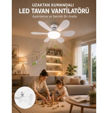 Tavan Vantilatörü Sessiz Motorlu Uzaktan Kumandalı LED Aydınlatma Güçlü Serinletme