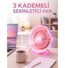 RGB Işıklı 3 Kademeli USB Şarjlı Masaüstü Vantilatör