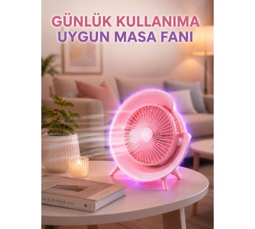 Renkli Ambiyans Işıklı Taşınabilir Masaüstü Vantilatör