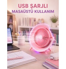 Gece Lambası Özellikli Şarjlı Mini Masaüstü Fan