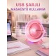Gece Lambası Özellikli Şarjlı Mini Masaüstü Fan